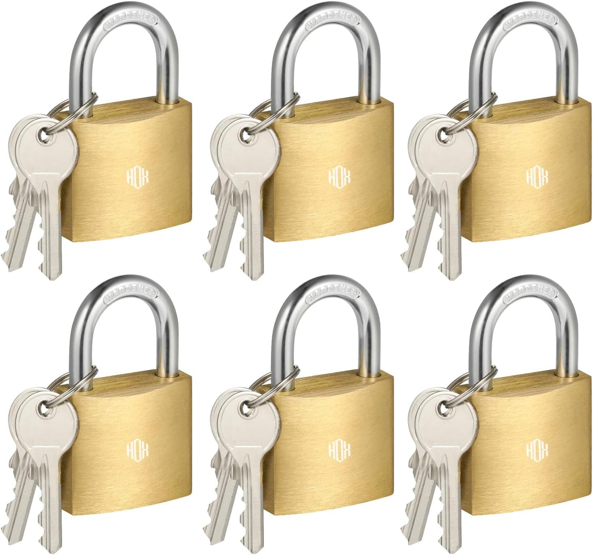 HOX 6-Pack Keyed Padlock, Waterproof and Rustproof, Solid Brass Lock