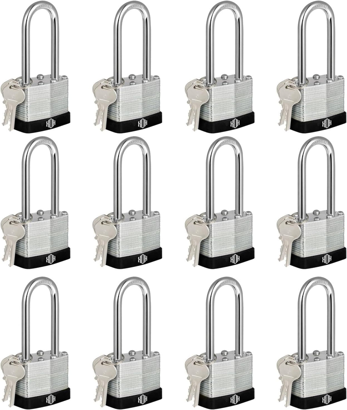 HOX 12-Pack Keyed-Alike Padlocks, 2-Inch Hardened Steel Shackle, Brass Cylinder