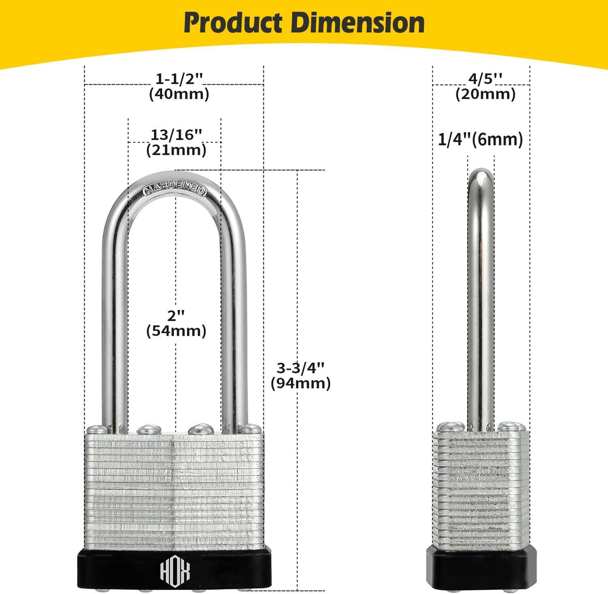 HOX 12-Pack Keyed-Alike Padlocks, 2-Inch Hardened Steel Shackle, Brass Cylinder feature image 2