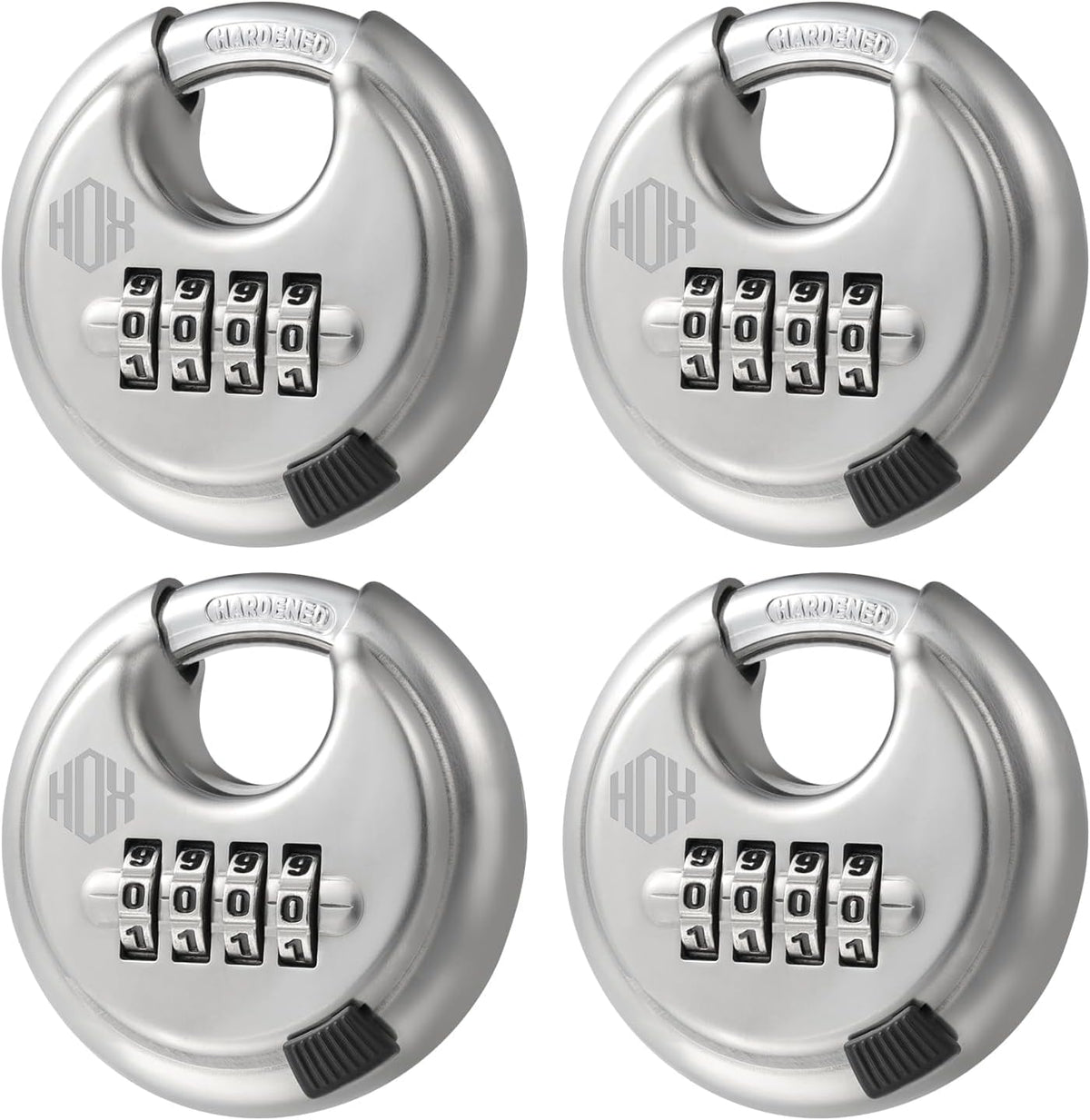 HOX 4-Digit Combination Disc Padlock, 4 Pack