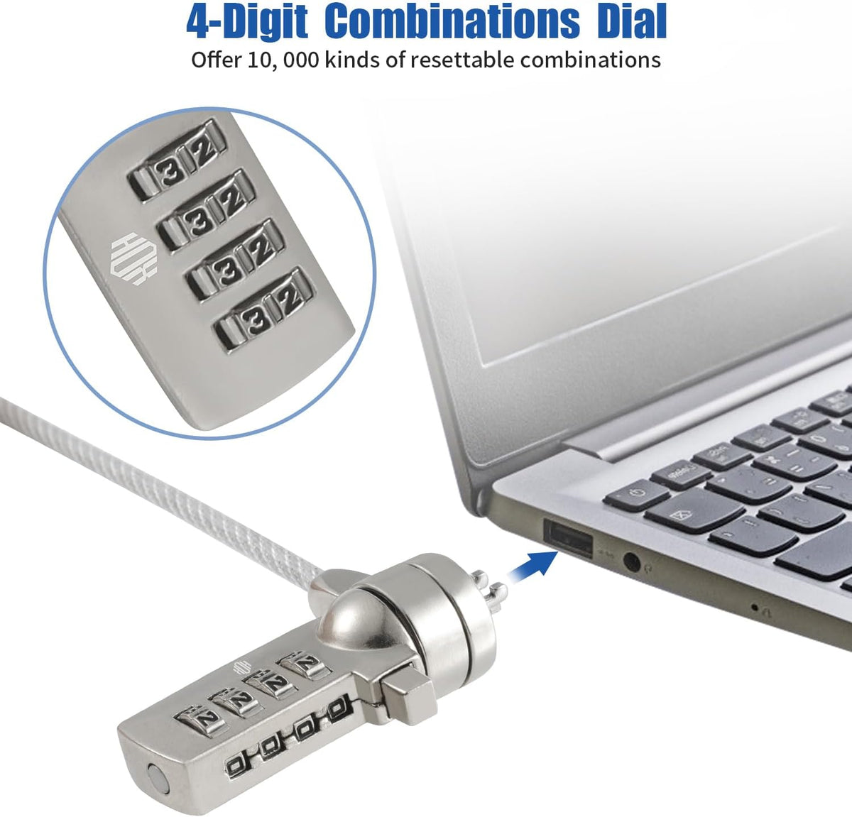 HOX 4-Digit Laptop Cable Lock, Anti-Theft Combination Security Cable – product image 2