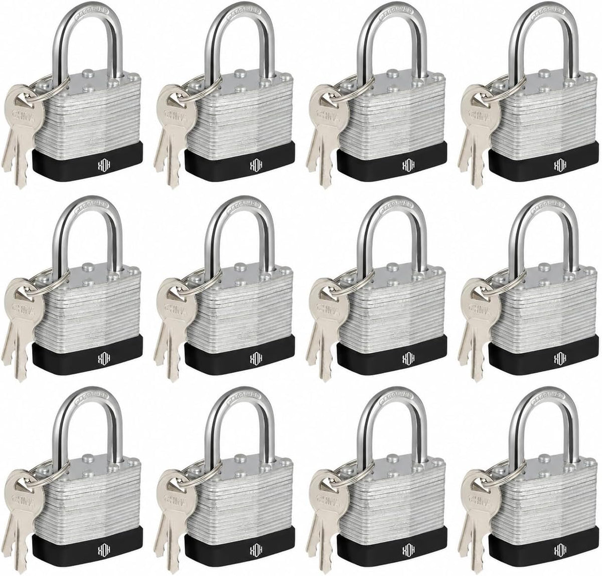 HOX 6-Pack Keyed-Alike Padlocks, Hardened Steel Shackle, Brass Cylinder