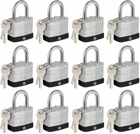 HOX 6-Pack Keyed-Alike Padlocks, Hardened Steel Shackle, Brass Cylinder
