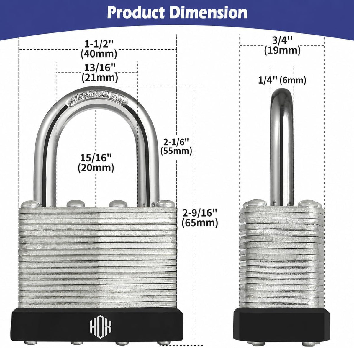HOX 6-Pack Keyed-Alike Padlocks, Hardened Steel Shackle, Brass Cylinder feature image 4