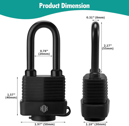 HOX Weather Resistant 40mm Padlock, 2-Inch Stainless Steel Shackle, 6-Pack feature image 2