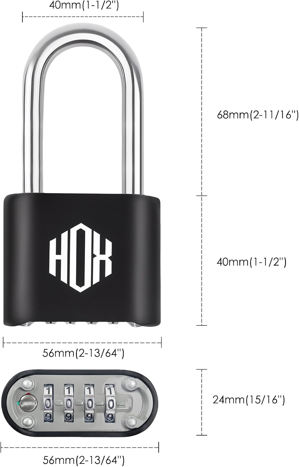 HOX 4 Digit Combination Lock, Heavy Duty Outdoor Padlock, 4-Pack – product image 2