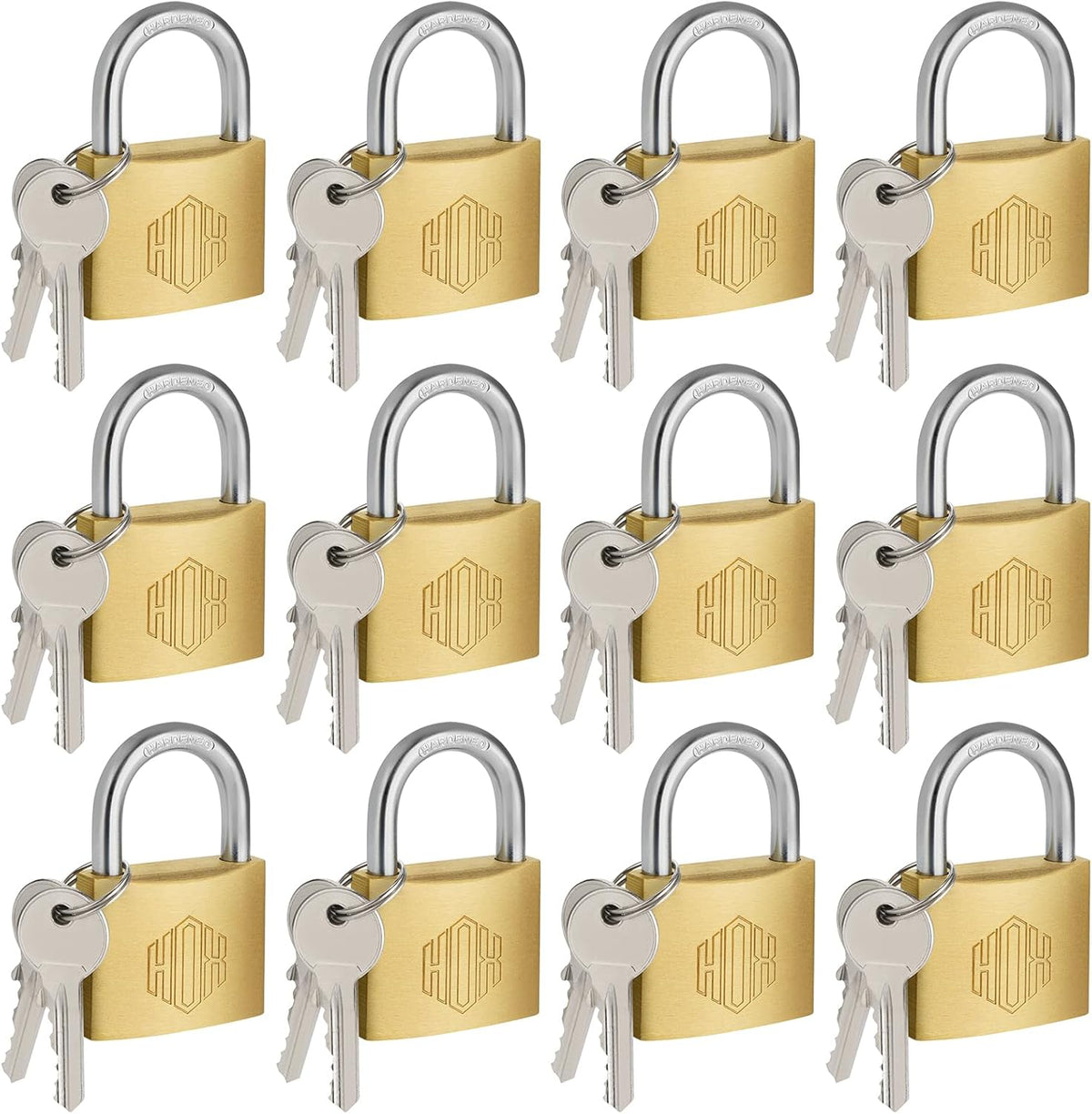 HOX Solid Brass Keyed Different Padlock with 1-9/16-Inch Wide Body, 12-Pack
