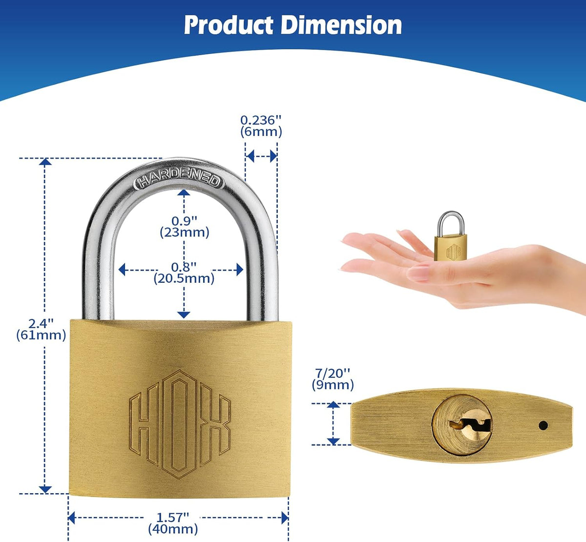 HOX Solid Brass Keyed Different Padlock with 1-9/16-Inch Wide Body, 12-Pack feature image 2