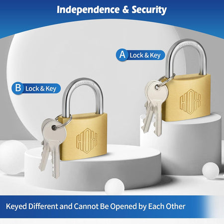 HOX Solid Brass Keyed Different Padlock with 1-9/16-Inch Wide Body, 12-Pack feature image 3