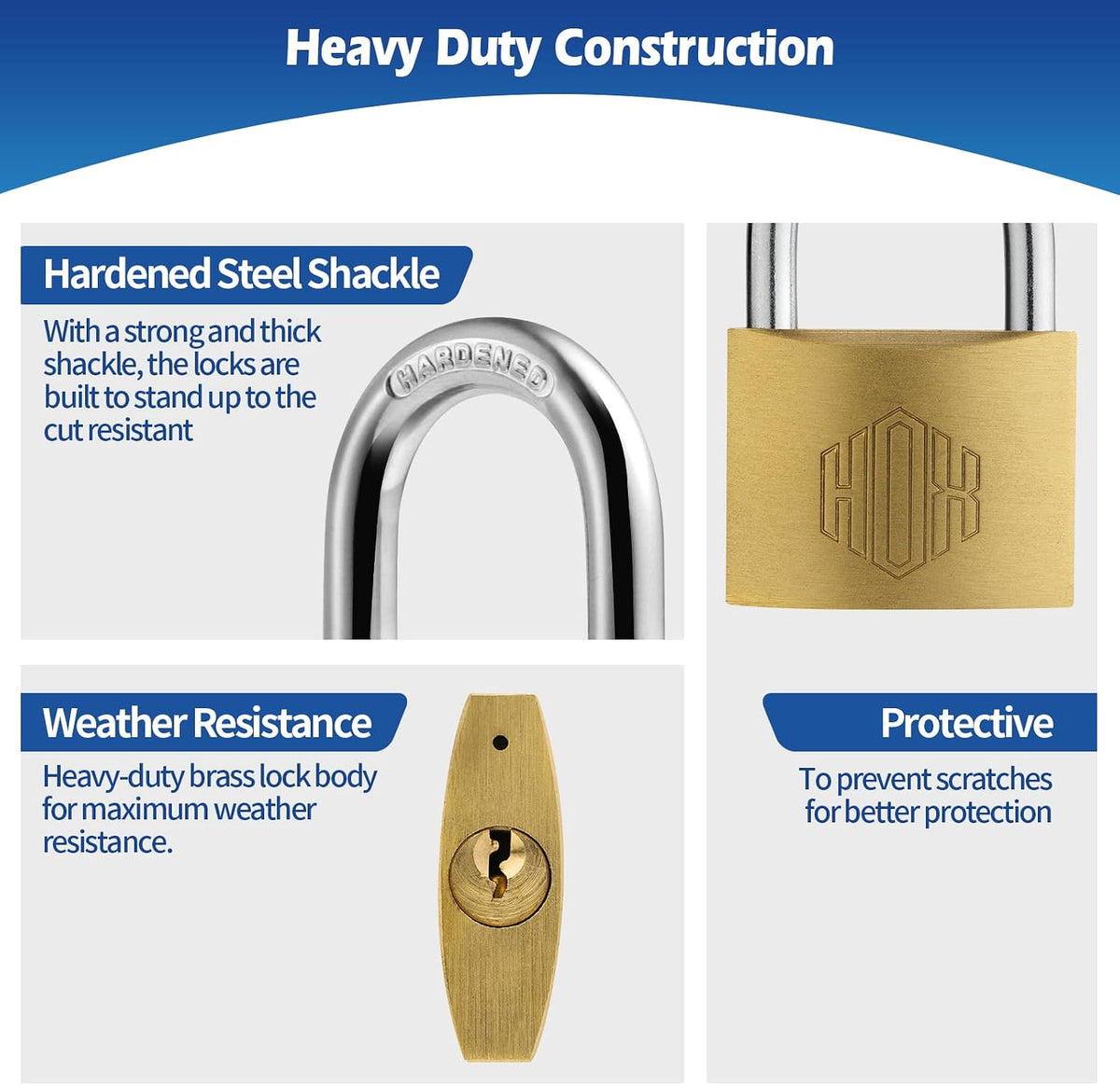HOX Solid Brass Keyed Different Padlock with 1-9/16-Inch Wide Body, 12-Pack feature image 4