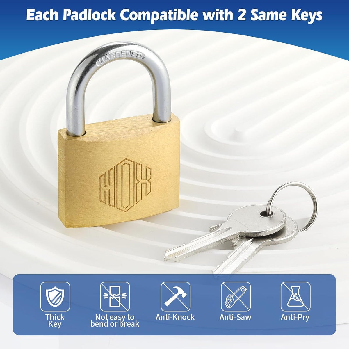 HOX Solid Brass Keyed Different Padlock with 1-9/16-Inch Wide Body, 12-Pack feature image 5