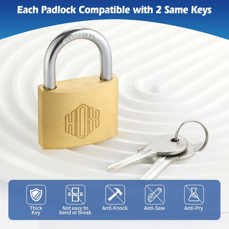 HOX Solid Brass Keyed Different Padlock with 1-9/16-Inch Wide Body, 12-Pack feature image 5