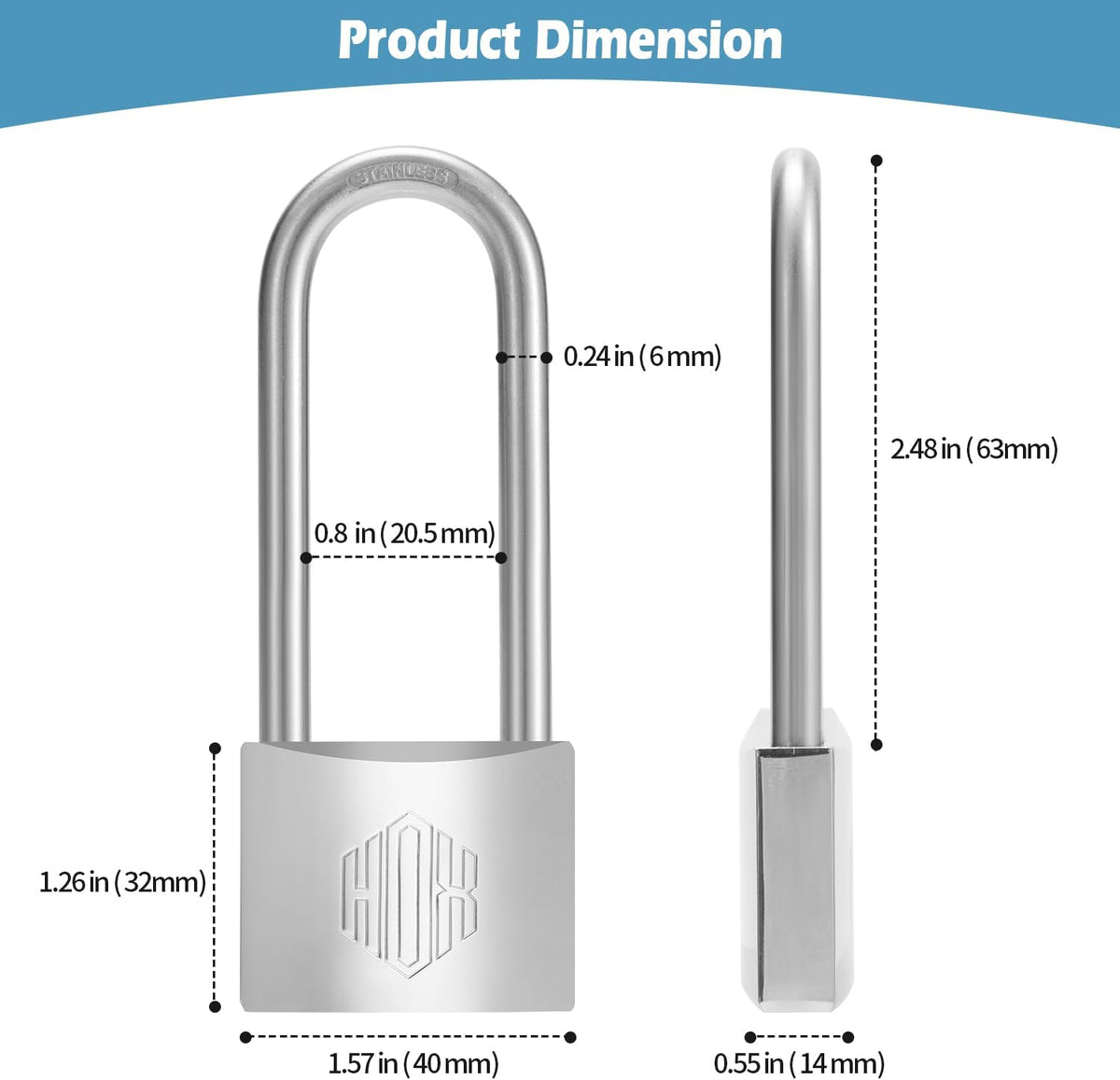 HOX Marine-Grade Rustproof Padlock, Keyed-Alike, 2.5-Inch Long Shackle feature image 2
