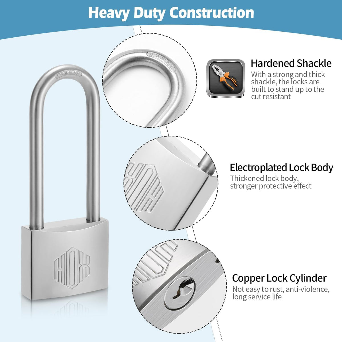 HOX Marine-Grade Rustproof Padlock, Keyed-Alike, 2.5-Inch Long Shackle feature image 3
