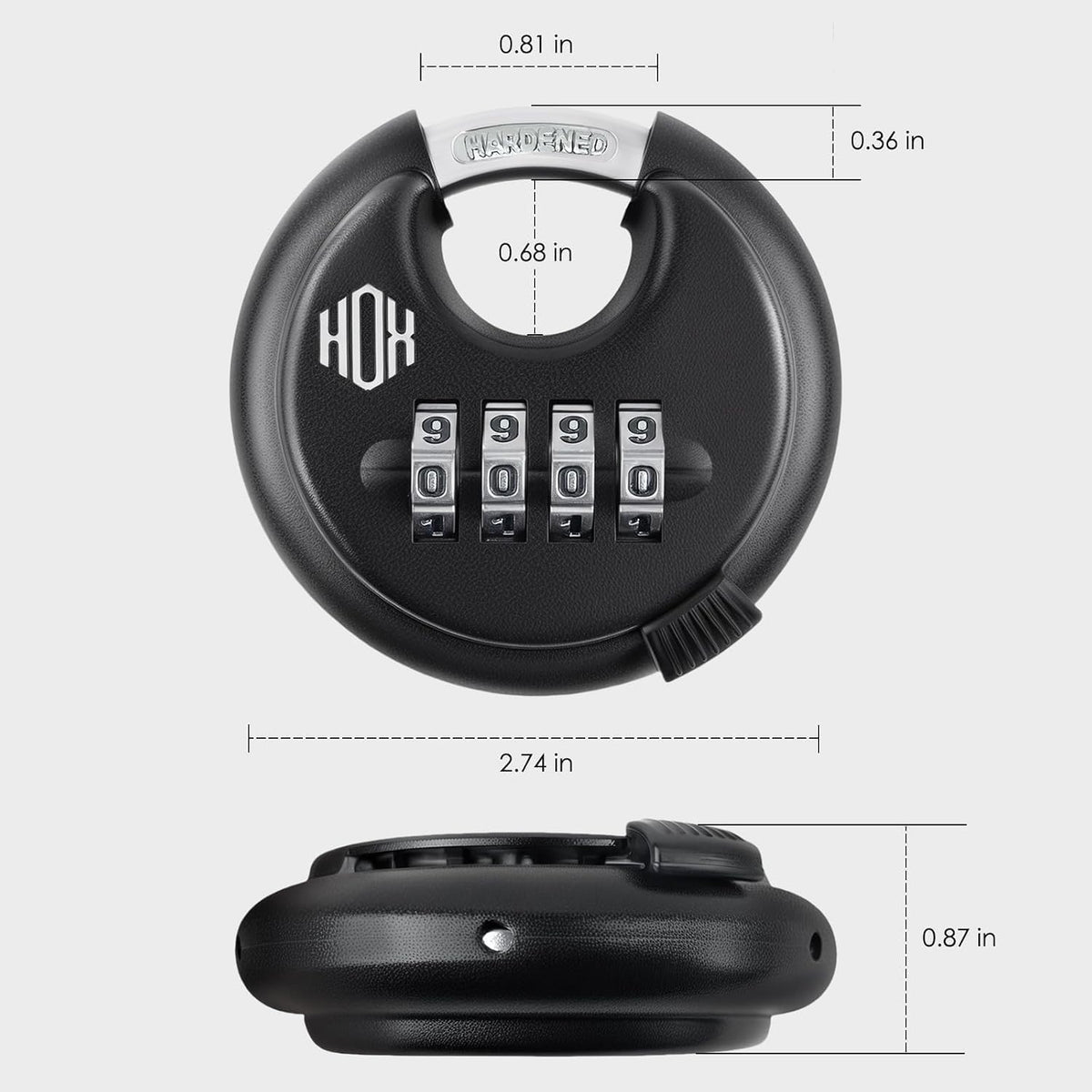 HOX 4-Digit Disc Padlock, Combination Lock with Stainless Steel Shackle feature image 2