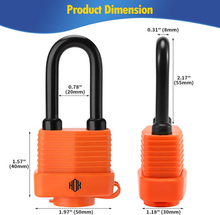 HOX Weather Resistant 40mm Padlock, 2-Inch Stainless Steel Shackle, 6-Pack feature image 2
