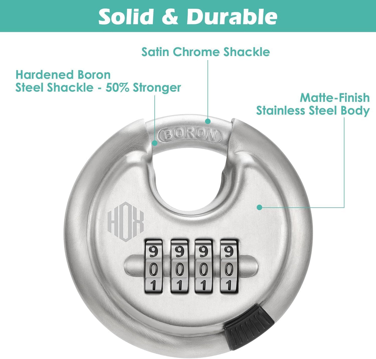 HOX Boron Steel Combination Lock, Heavy Duty 70mm Discus Padlock, 1 Pack feature image 2