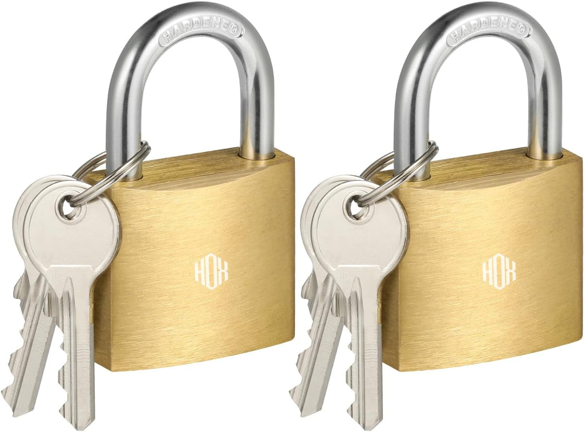 HOX Solid Brass Keyed-Alike Padlock, Hardened Steel Shackle, 30mm, 2-Pack