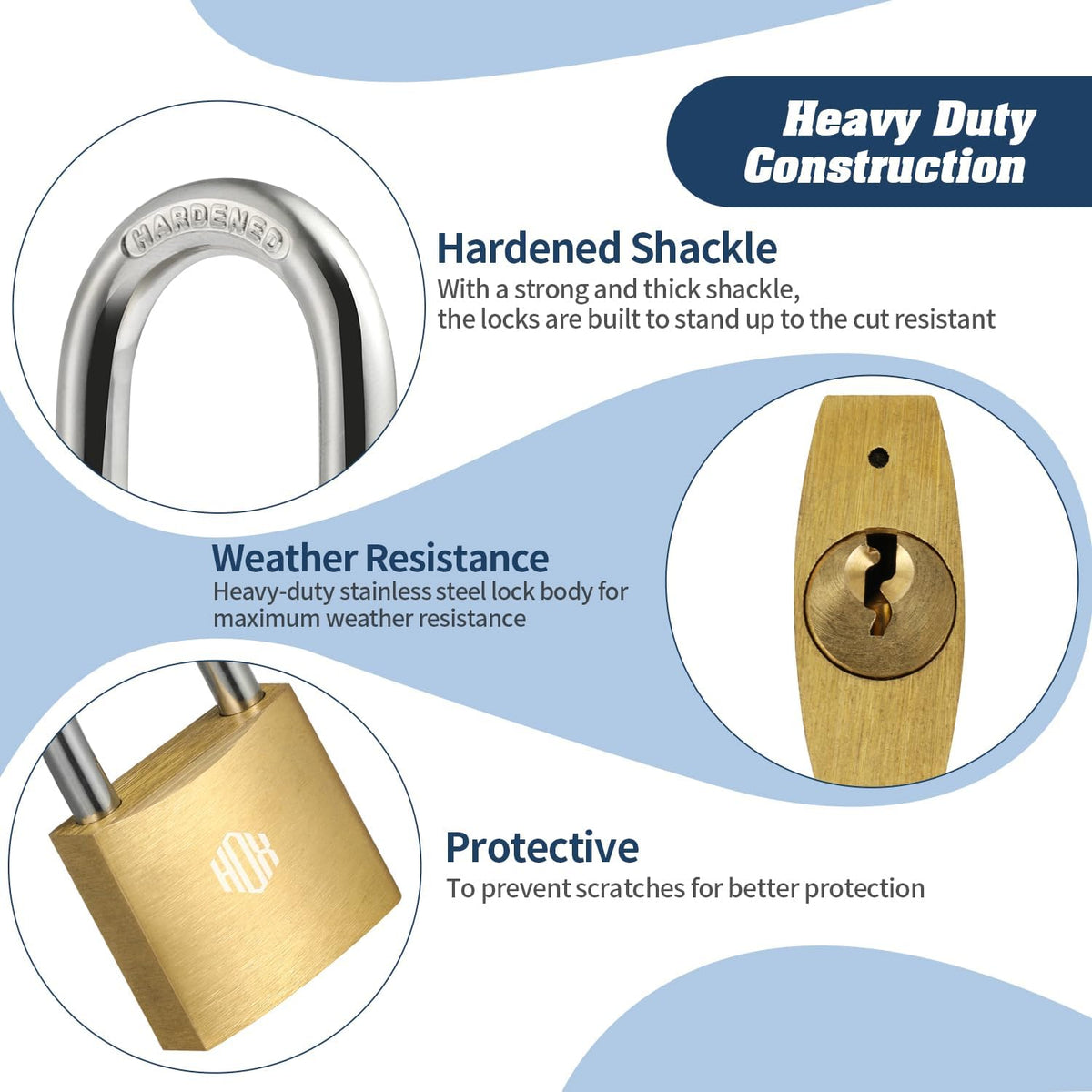 HOX Solid Brass Keyed-Alike Padlock, Hardened Steel Shackle, 30mm, 2-Pack feature image 4