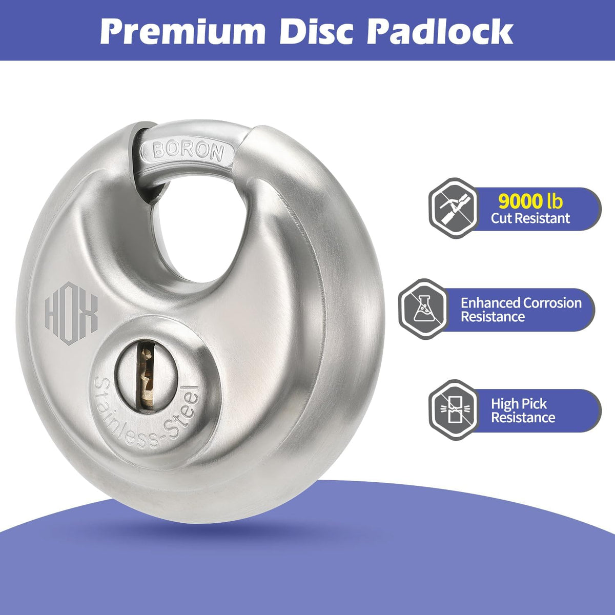 HOX Boron Steel Discus Lock, Heavy Duty 70mm Padlock with Keys, 8 Pack feature image 2
