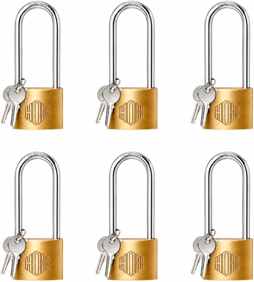 HOX six-pack solid brass keyed-alike padlocks with 2.5-inch long shackles