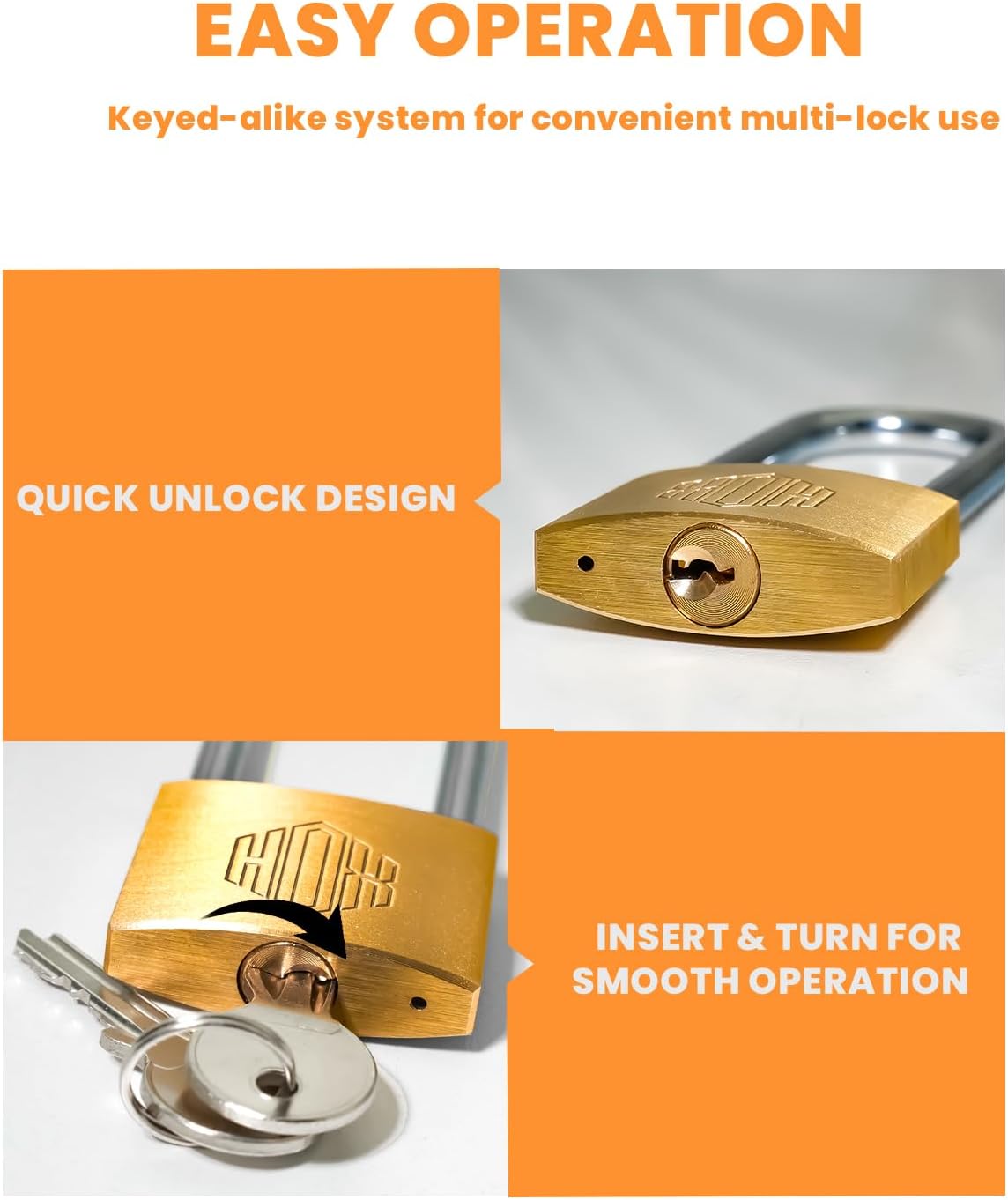 HOX Solid Brass Keyed Alike Padlock, 2.5-Inch Long Shackle (6) – product image 2