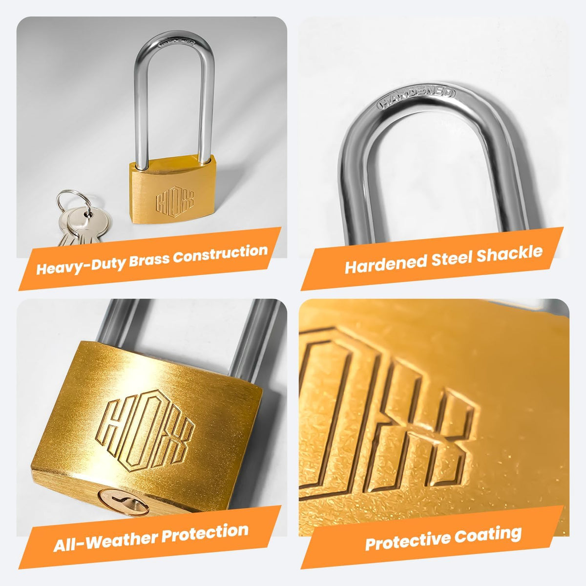 HOX Solid Brass Keyed Alike Padlock, 2.5-Inch Long Shackle (6) – product image 3