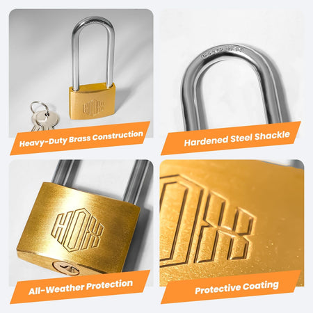 HOX Solid Brass Keyed Alike Padlock, 2.5-Inch Long Shackle (6) – product image 3