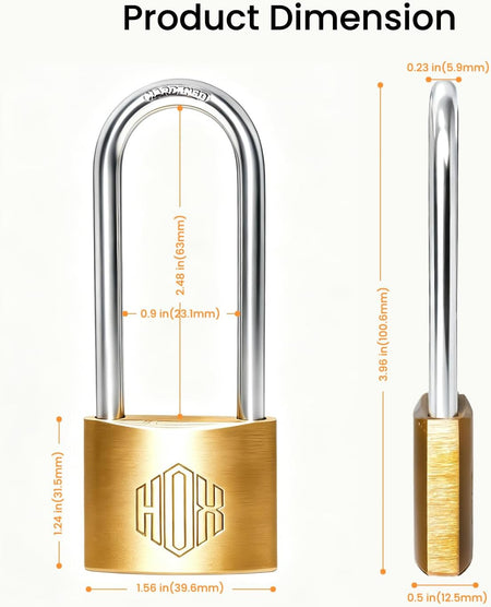 HOX Solid Brass Keyed Alike Padlock, 2.5-Inch Long Shackle (6) – product image 7